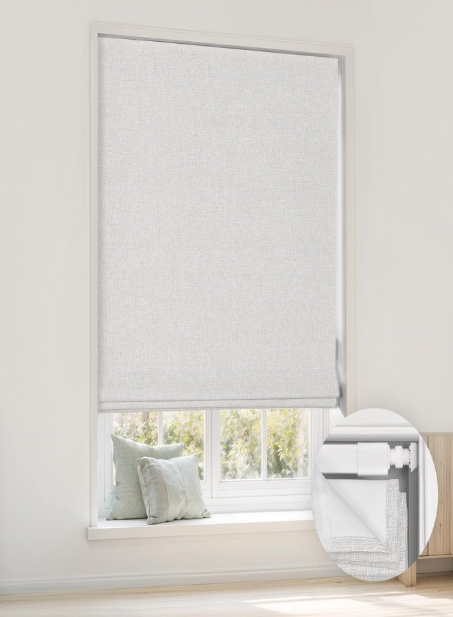 LazBlinds No Tools No Drill Cordless Roman Shades for Windows, Blackout Thermal Insulated UV Blocking Window Blinds, Room Darkening Fabric Blinds for Indoor Windows, 28'' W x 64'' H, Off White - Image 1